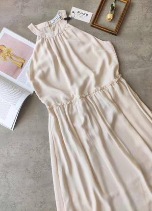 Розпродаж! ніжна шифонова сукня максі від na-kd нове бежеву сукню в підлогу (бирка)