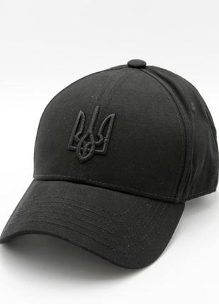 Патриотическая кепка с тризубом черная (ч), бейс мужской/женский на лето, бейсболка с вышивкой герб украины