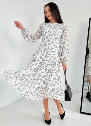 Белое миди платье с мелким цветочным принтом s-xl1 фото