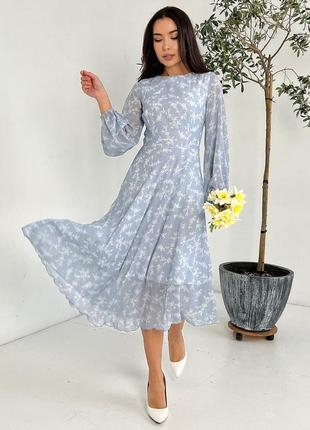 Серое миди платье с мелким цветочным принтом s-xl1 фото