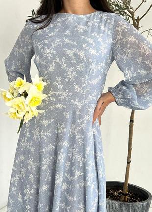 Серое миди платье с мелким цветочным принтом s-xl2 фото
