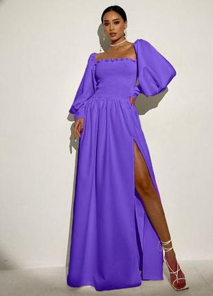 Сукня довга максі фіолетова лілова з пишними рукавами