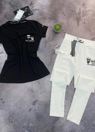 Exclusive 1:1, женский летний спортивный костюм стиля "karl lagerfeld "футболка+леггинсы