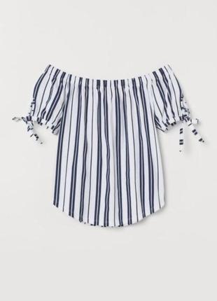 Натуральний топ в смужку з короткими рукавами смугаста бавовняна блуза блузка з відкритими плечима і завʼязками на рукавах2 фото