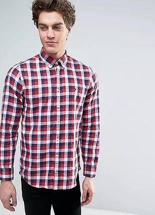 Хлопковая рубашка в клетку tommy hilfiger m