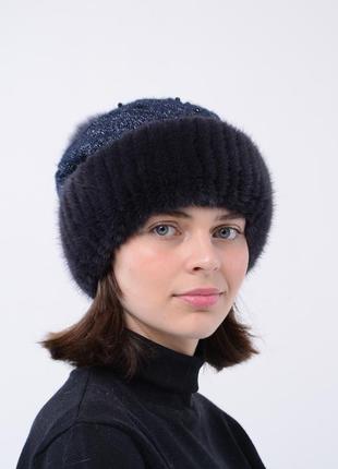 Женская зимняя вязаная норковая шапка ажур2 фото