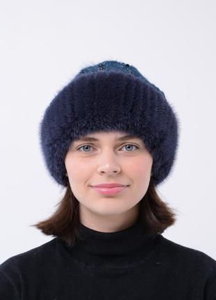 Жіноча зимова в'язана норкова шапка ажур