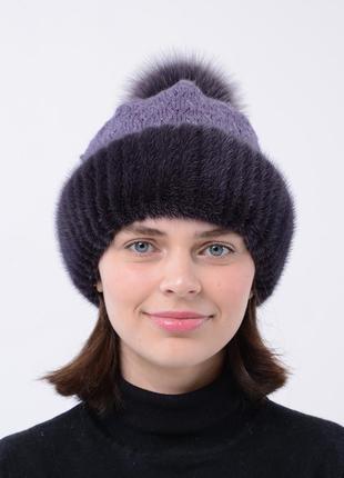 Жіноча зимова в'язана норкова шапка ажур