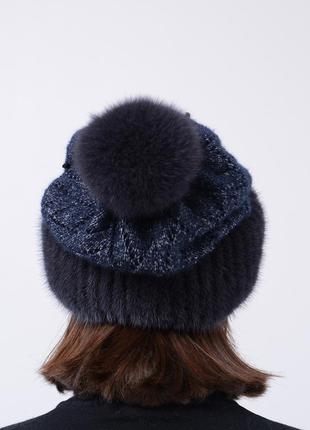 Женская зимняя вязаная норковая шапка ажур4 фото