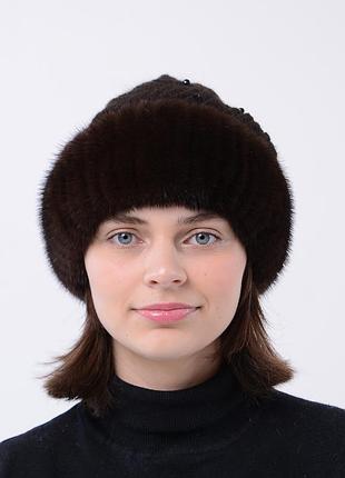 Жіноча зимова в'язана норкова шапка ажур