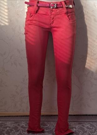 Жіночі джинси, червоні джинси, скіні, яскраві джинси, червоні брюки, котонові джинси3 фото