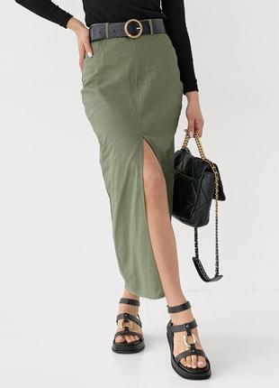 Коттоновая юбка-миди с разрезом