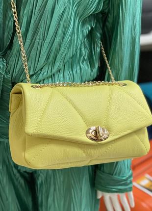 Сумка лимонная кожаная яркая сумка женская желтая сумка кроссбоди1 фото