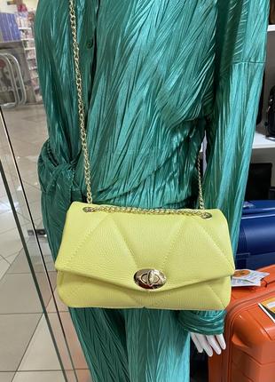 Сумка лимонная кожаная яркая сумка женская желтая сумка кроссбоди6 фото