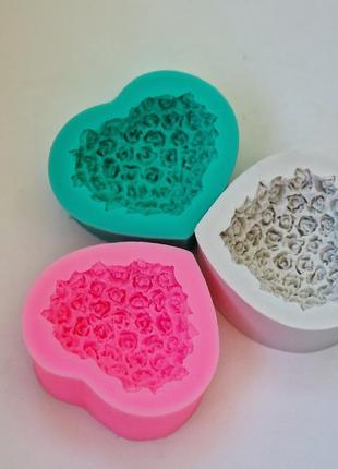 Силиконовая форма молд сердце  букет цветов для мастики марципана мыловарения изготовления свечей6 фото