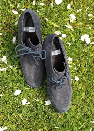 Сині черевички на каблуку2 фото