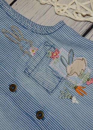 9 - 12 месяцев 80 см фирменная натуральная блузка блуза туника с вышивкой кролик некст5 фото
