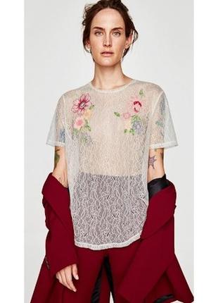🖤прозрачная блузка zara блуза сеточка с вышивкой