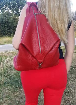 Рюкзак жіночий натуральна шкіра, червоний флотар 17691 фото