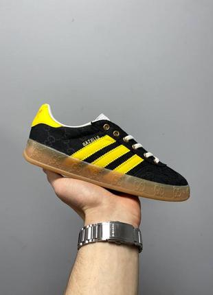 Крутейшие кроссовки adidas gazelle x gucci gg monogram black yellow чёрные с жёлтым 36-45 р1 фото