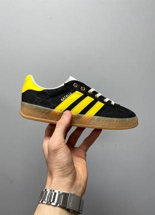 Крутейшие кроссовки adidas gazelle x gucci gg monogram black yellow чёрные с жёлтым 36-45 р10 фото