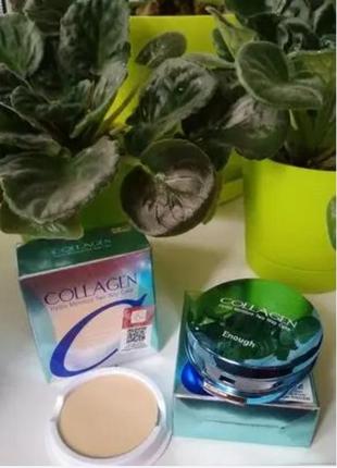 Увлажняющая коллагеновая пудра enough collagen hydro moisture two way cake spf25 pa++ 21 тон1 фото