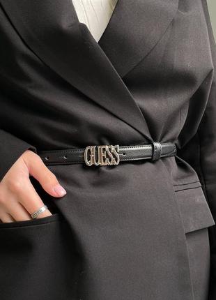 Женский ремень guess leather belt black / silver text черный