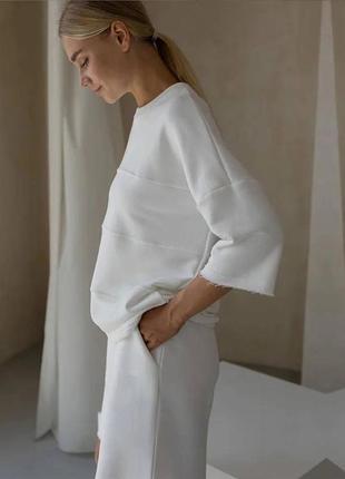 Костюм спортивный женский белый однотонный оверсайз футболка шорты на высокой посадке с карманами качественный стильный3 фото