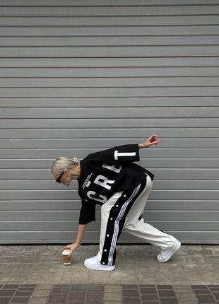 Базовий спортивний костюм чорний білий стильний трендовий комплект з лампасами двунитка пеньє якісний бавовняний хлопковий полосатий7 фото