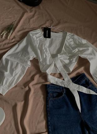 Біла блуза сорочка топ на зав’язці