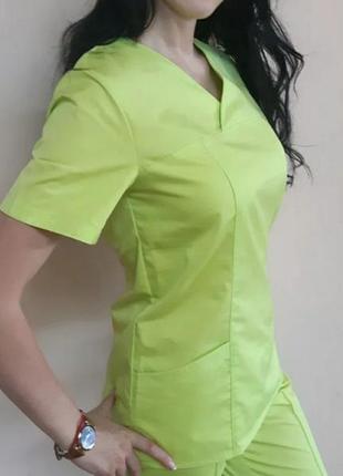 Жіночий медичний костюм  лайм  з котона 42-54 р2 фото
