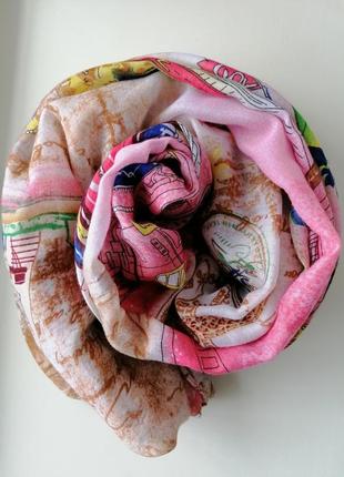 Женский легкий бежевый, розовый шарф-снуд.4 фото