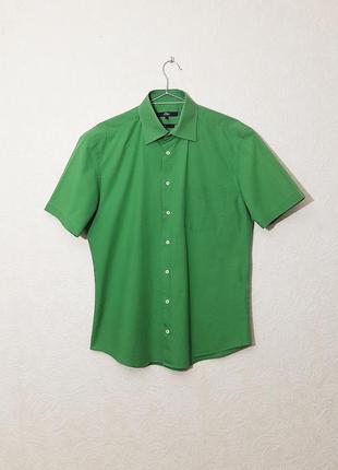 S.oliver французька сорочка рубаха зелена салатова короткі рукави приталенний крій slim fit чоловіча