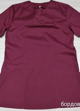 Жіночий медичний костюм 42-56 р бордовий на літо з тонкої тканини3 фото