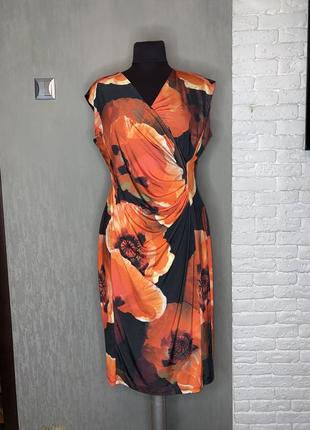 Трикотажное платье-миди в цветочный принт маки bhs, xxl 52-54р1 фото