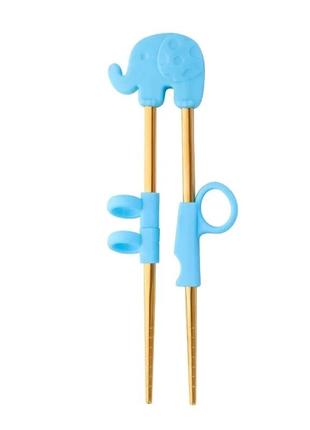 Дитячі багаторазові навчальні палички для їжі синій слоненя, нержавіюча сталь "gold"