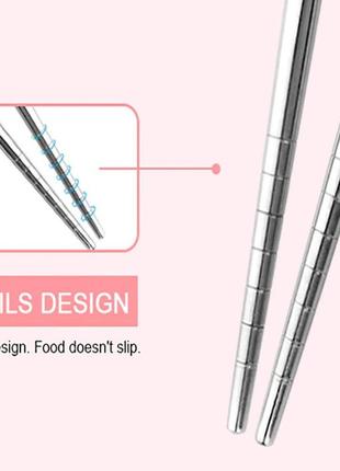 Дитячі багаторазові навчальні палички для їжі зелене слоненя, нержавіюча сталь "silver"