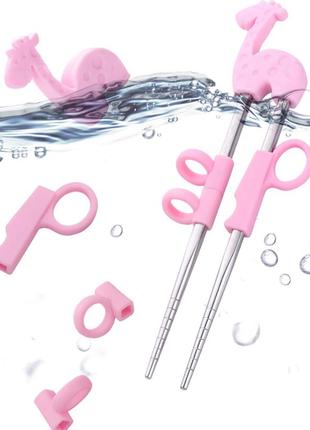 Дитячі багаторазові навчальні палички для їжі зелене слоненя, нержавіюча сталь "silver"