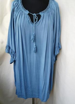 Блуза штапель кружево большой размер рюши воланы пастельный морской волны синий матовый2 фото