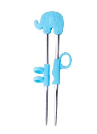 Дитячі багаторазові навчальні палички для їжі синій слоненя, нержавіюча сталь "silver"1 фото