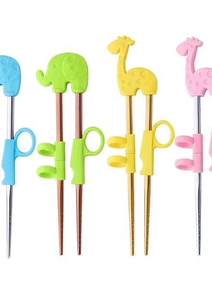 Детские многоразовые учебные палочки для еды жёлтый жираф, нержавейка "gold"
