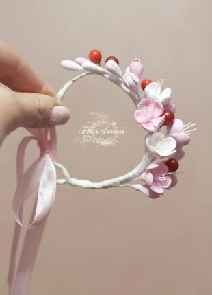 "веточка вишни" авторский браслет с цветами ручной работы из полимерной глины5 фото