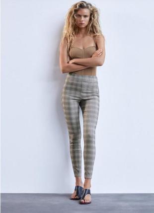 Zara топ + легінси брюки лосіни висока талія клітинка4 фото