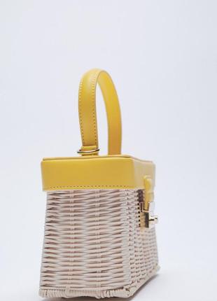 Стильна плетена квадратна лимонна сумка сумочка з ротангу zara3 фото