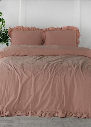 Хлопковое постельное белье 200х220 с рюшами вареный хлопок, евро комплекты из ранфорса розовый