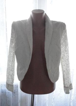 Белый пиджак h&m р.xs (плечи 36, рук.52, дл.46)1 фото