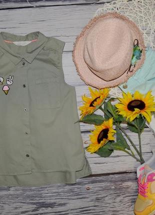 12 - 13 років 158 см фірмова джинсова річна блуза сорочка безрукавка з патчами нашивками