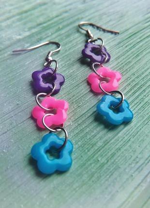 Новые серьги ручной работы яркие летние цветочки