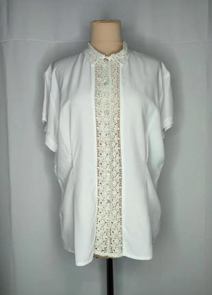 Рубашка, блуза белая с кружевом, вискоза