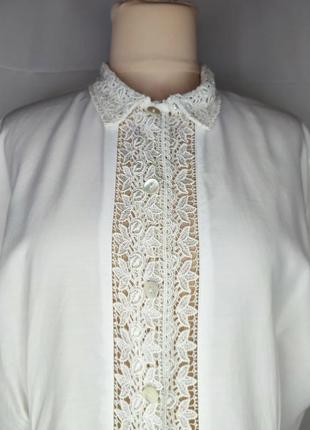 Рубашка, блуза белая с кружевом, вискоза2 фото